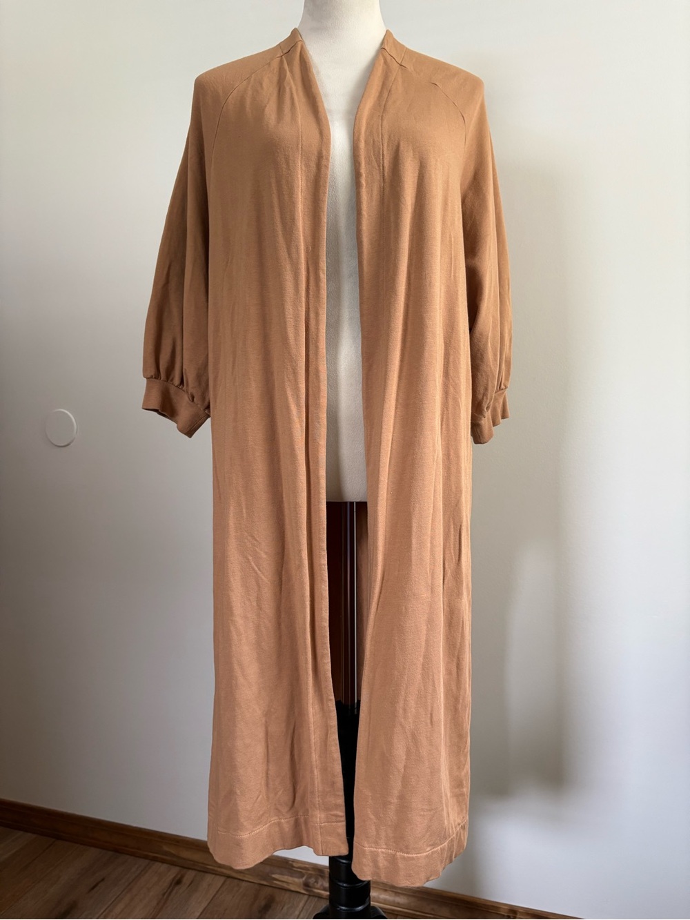 Cuyana French Terry Long-Line Duster Open Front Cardigan Camel Size SM/MD